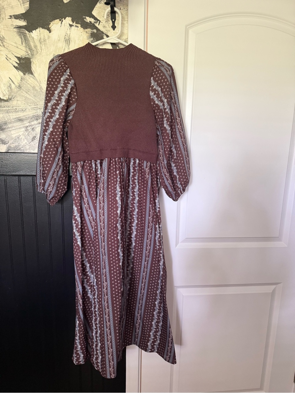 Mauve Patterned Long Sleeve Midi Dress